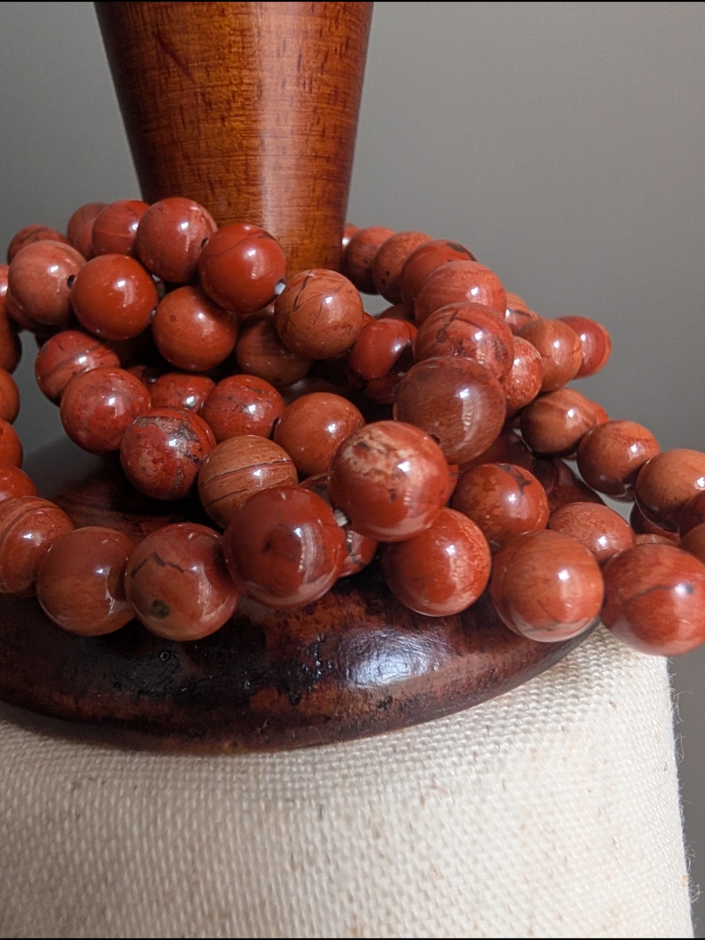 5 Polished Red Jasper Stretch Bead Bracelets  - Natural Stone